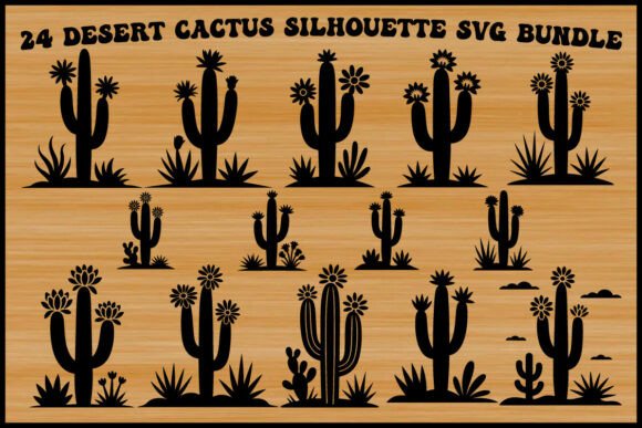 24 Desert Cactus Silhouette SVG Bundle Graphics