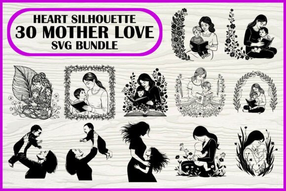 30 Mother Love Heart Silhouette SVG Set for Crafts and Graphics