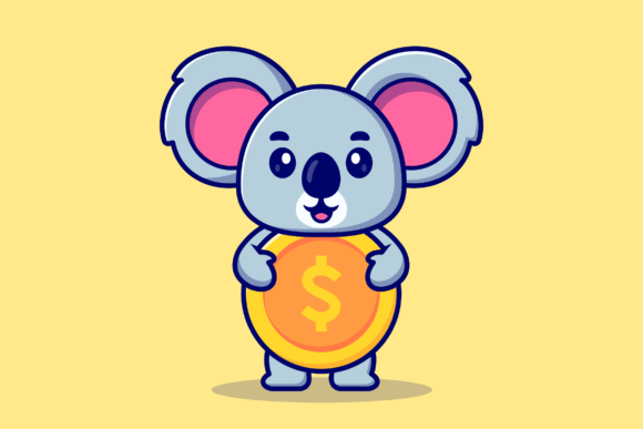 Cute Koala Holding Gold Coin Cartoon