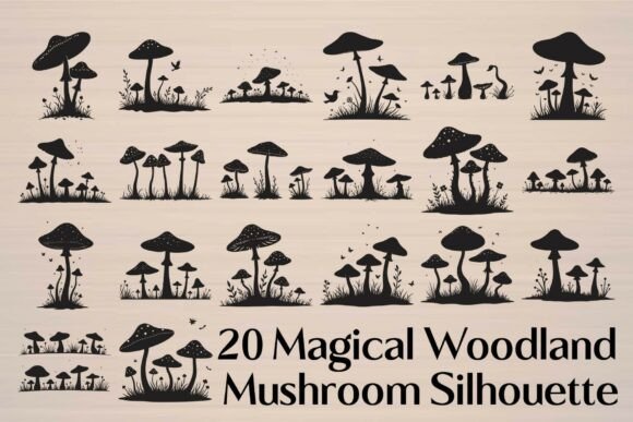 Enchanted Forest Mushroom Silhouette Graphics for Crafts