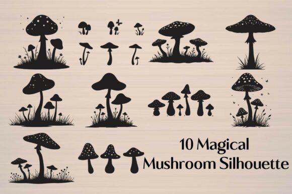 Fairy Forest Mushroom Silhouette Graphics for Crafts