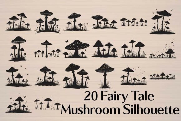Fairy Tale Mushroom Silhouette Graphics for Crafts