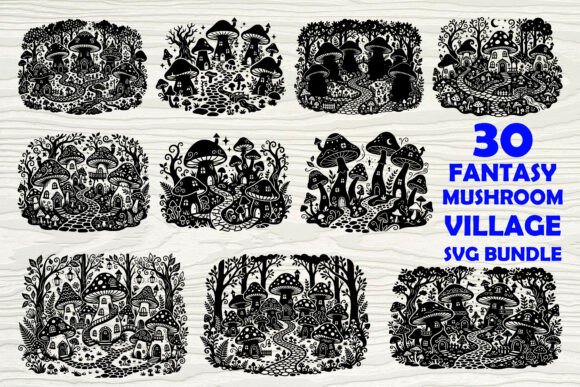 Fantasy Mushroom Village Graphics for Crafts