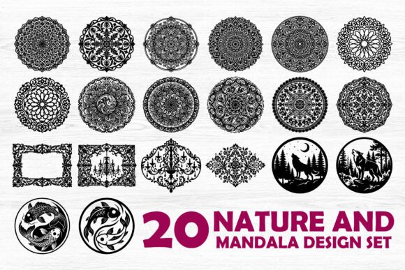 Nature and Mandala Design Set Graphics for Crafts