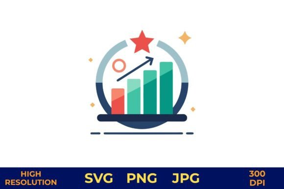 Rising Bar Chart with Star and Magnifier
