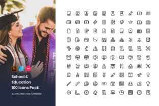 School Education 100 Set Icons Pack