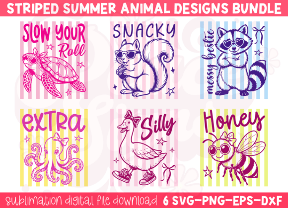 Stripes Funny Animal Pun SVG PNG Bundle Graphics