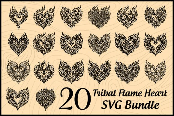 Tribal Flame Heart SVG Bundle for Graphic Designers