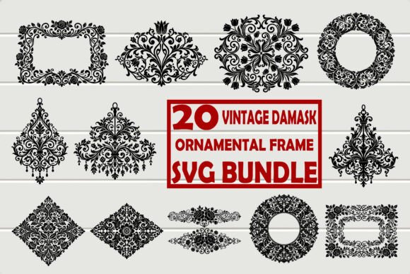 Vintage Damask Ornamental Frame Graphics for Crafts