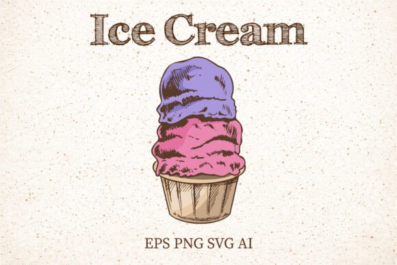 Vintage Double Scoop Ice Cream Graphics for Editorial Use