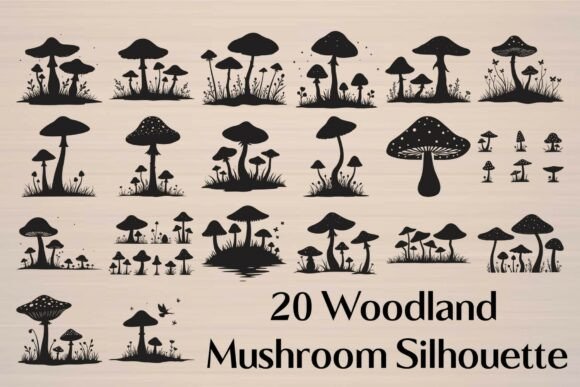 Woodland Mushroom Silhouette SVG Bundle for Crafts and Graphics